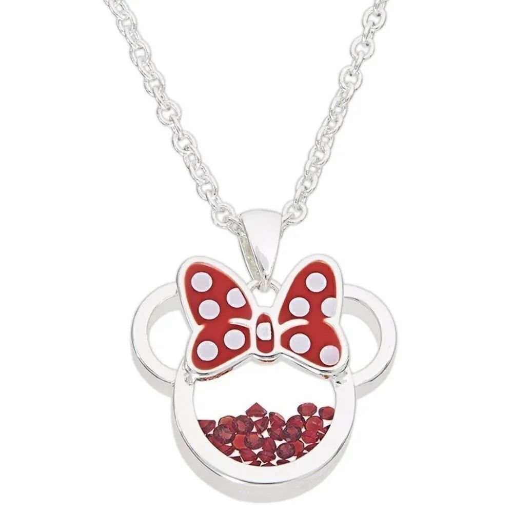 Silver Minnie Mouse July Ruby Cubic Zirconia Birthstone Necklace